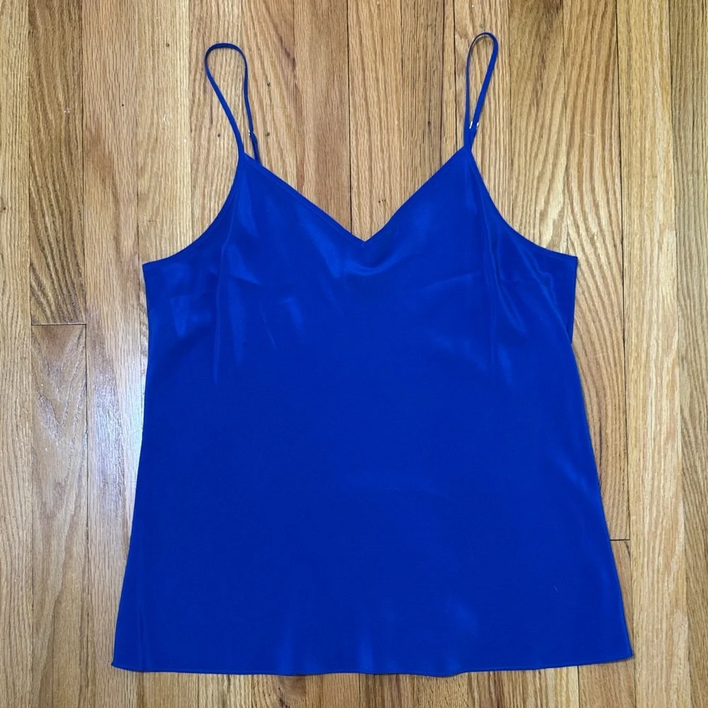 Silk V-Neck Cami Tank Top - Cobalt Blue - Picture 1 of 3